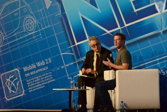 Le fondateur de Facebook, Mark Zuckerberg participe à une conférence au salon GSMA Mobile World Congress 2014 à Barcelone, le 24 février 2014.