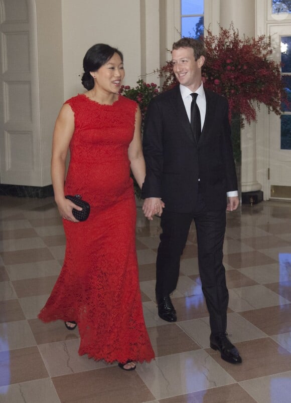 Mark Zuckerberg et sa femme Priscilla Chan au dîner d'Etat avec le président Xi et son épouse Peng Liyuan à la Maison Blanche, Washington, le 25 septembre 2015
