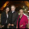 Rachida Dati, Michel Drucker et Josiane Gaude, lors de l'inauguration de la patinoire de la tour Eiffel, à Paris dans le 7e arrondissement, le 18 décembre 2015. © Alain Guizard