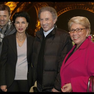 Christophe Poisson, Rachida Dati, Michel Drucker et Josiane Gaude, lors de l'inauguration de la patinoire de la tour Eiffel, à Paris dans le 7e arrondissement, le 18 décembre 2015. © Alain Guizard