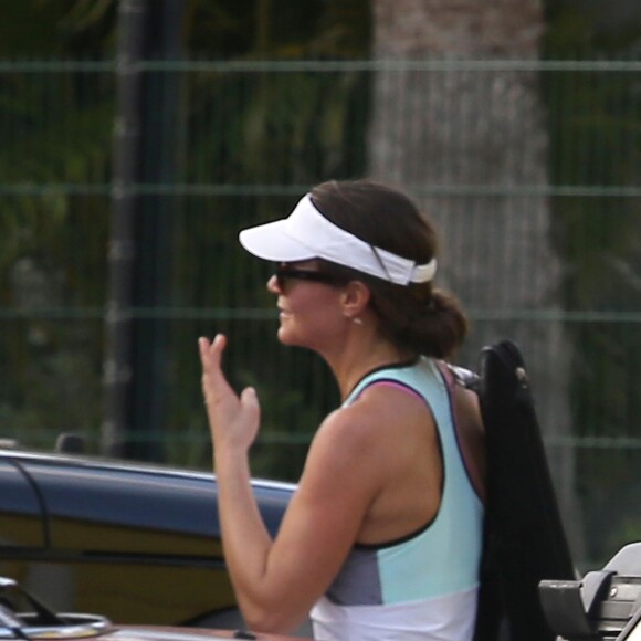 Pippa Middleton photographiée à Saint-Barthélemy le 3 janvier 2016 à l'occasion d'une partie de tennis avec son frère James et des amis.