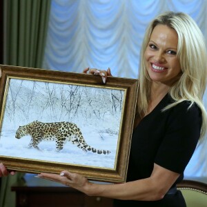L'actrice engagée pour la cause animale Pamela Anderson rencontre le chef d'état major du Kremlin Sergueï Ivanov à Moscou le 7 décembre 2015.