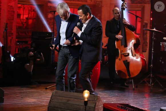 Exclusif - Dave et Yuri Buenaventura, lors de l'enregistrement de l'émission Du côté de chez Dave, le 9 décembre 2015 pour une diffusion le 10 janvier sur France 3.