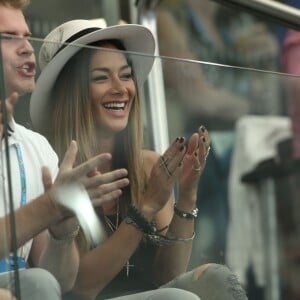 Nicole Scherzinger dans les tribunes du tournoi de Brisbane pour encourager Grigor Dimitrov le 4 janvier 2016 au Queensland Tennis Centre de Brisbane