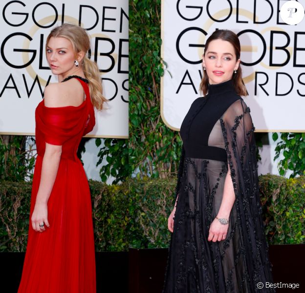 Natalie Dormer et Emilia Clarke lors des Golden Globes le 10 janvier 2016 à Los Angeles (photomontage)