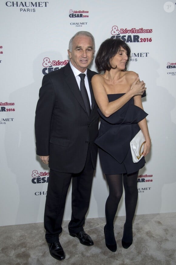 Alain Terzian et Florence Foresti - Soirée des Révélations César 2016 dans les salons de la maison Chaumet place Vendôme à Paris, le 11 janvier 2016.
