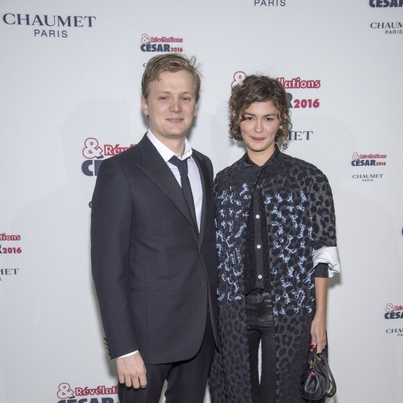 Martin Loizillon et Audrey Tautou - Soirée des Révélations César 2016 dans les salons de la maison Chaumet place Vendôme à Paris, le 11 janvier 2016.