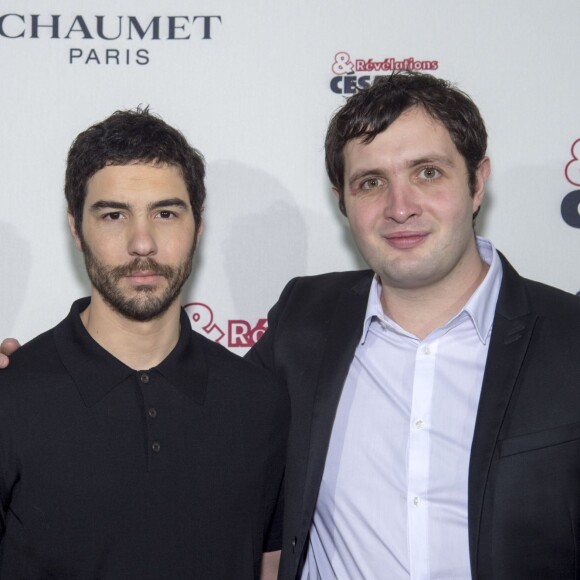 Tahar Rahim et Karim Leklou - Soirée des Révélations César 2016 dans les salons de la maison Chaumet place Vendôme à Paris, le 11 janvier 2016.