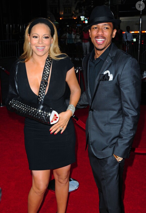 Mariah Carey (le bras casse), Nick Cannon - Premiere du film "The Butler" (Le Majordome) a New York, le 5 aout 2013.