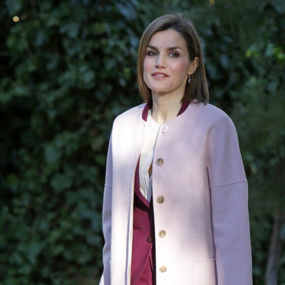 La reine Letizia d'Espagne lors d'une réunion de travail de la fondation FAD (Fondation d'aide à la lutte contre la toxicomanie) en son siège à Madrid le 12 janvier 2016. Elle a repris en septembre 2015 le rôle de présidente d'honneur de l'organisme précédemment tenu par sa belle-mère la reine Sofia.