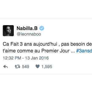 Nabilla et Thomas Vergara : trois ans d'amour célébrés ce 13/01/16. Le message Twitter de la belle