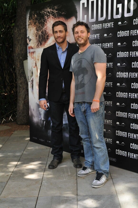 Jake Gyllenhaal et Duncan Jones, fils de David Bowie, lors du photocall de Source Code à Madrid le 5 avril 2011