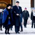 Le roi Harald et la reine Sonja de Norvège - La famille royale lors des festivités pour le 25ème anniversaire de règne du roi Harald de Norvège. La famille a assisté à une messe en la chapelle du palais royal à Oslo le 17 janvier 2016. 17/01/2016 - Oslo