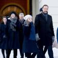 La princesse Martha Louise de Norvège et son mari Ari Behn, Le prince Haakon avec sa femme la princesse Mette-Marit et leur fille la princesse Ingrid Alexandra - La famille royale lors des festivités pour le 25ème anniversaire de règne du roi Harald de Norvège. La famille a assisté à une messe en la chapelle du palais royal à Oslo le 17 janvier 2016.17/01/2016 - Oslo