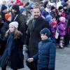 Le prince Haakon avec sa fille la princesse Ingrid Alexandra et son fils le prince Sverre Magnus de Norvège - La famille royale lors des festivités pour le 25ème anniversaire de règne du roi Harald de Norvège. La famille a assisté à une messe en la chapelle du palais royal à Oslo le 17 janvier 2016.17/01/2016 - Oslo