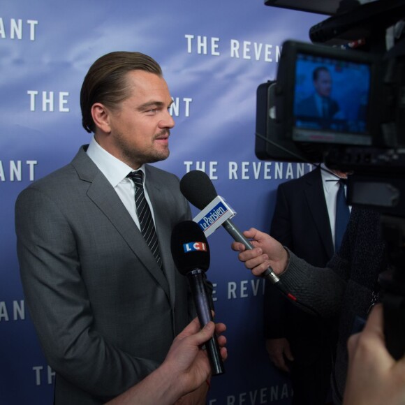 Exclusif - Leonardo DiCaprio en interview lors de l'avant-première du film "The Revenant" au Grand Rex à Paris, le 18 janvier 2016.