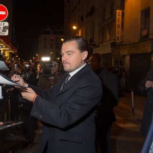 Exclusif - Leonardo DiCaprio arrive à l'avant-première du film "The Revenant" au Grand Rex à Paris, le 18 janvier 2016.