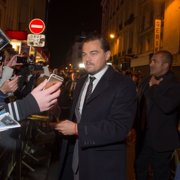 Exclusif - Leonardo DiCaprio arrive à l'avant-première du film "The Revenant" au Grand Rex à Paris, le 18 janvier 2016.