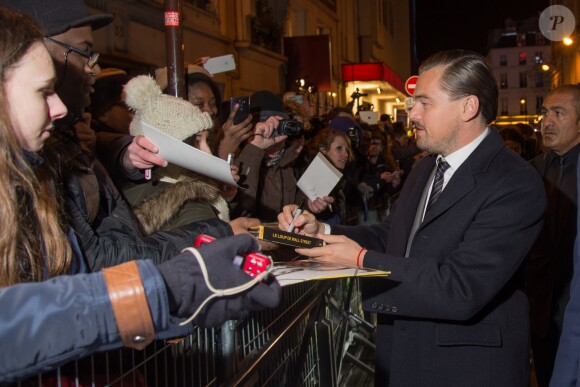 Exclusif - Leonardo DiCaprio arrive à l'avant-première du film "The Revenant" au Grand Rex à Paris, le 18 janvier 2016.