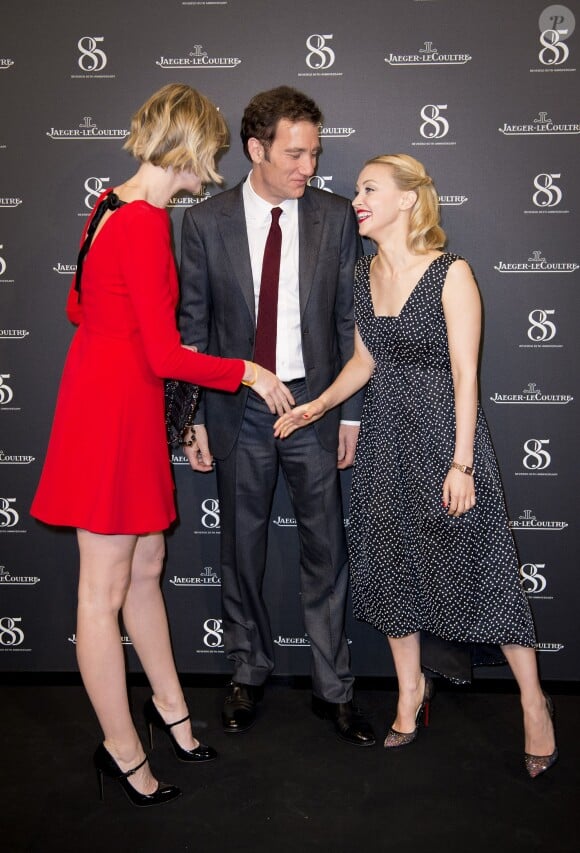 Eva Riccobono, Clive Owen et Sarah Gadon - Photocall du 85ème anniversaire de la montre Jaeger-LeCoultre Reverso à Genève le 18 janvier 2016