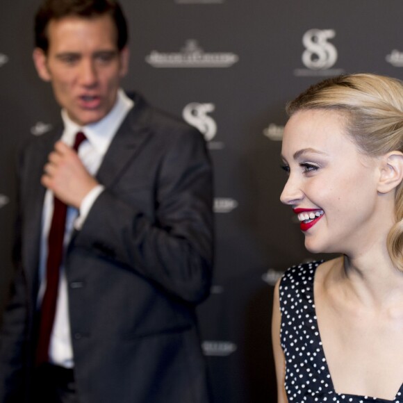 Clive Owen et Sarah Gadon - Photocall du 85ème anniversaire de la montre Jaeger-LeCoultre Reverso à Genève le 18 janvier 2016