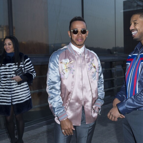 Lewis Hamilton et Michael B. Jordan - Défilé Louis Vuitton (collection homme automne-hiver 2016-2017) à la serre du parc André-Citroën. Paris, le 21 janvier 2016.