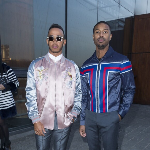 Lewis Hamilton et Michael B. Jordan - Défilé Louis Vuitton (collection homme automne-hiver 2016-2017) à la serre du parc André-Citroën. Paris, le 21 janvier 2016.