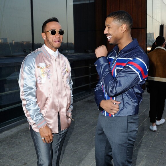 Lewis Hamilton et Michael B. Jordan - Défilé Louis Vuitton (collection homme automne-hiver 2016-2017) à la serre du parc André-Citroën. Paris, le 21 janvier 2016.