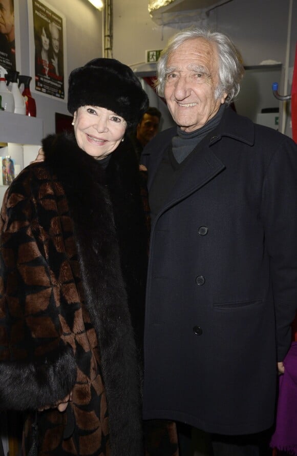 Exclusif - Marie-Josée Nat et son mari Serge Rezvani lors de la première de la pièce "Libres sont les papillons" au théâtre Rive Gauche à Paris, le 15 janvier 2016.