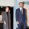La reine Letizia d'Espagne (manteau Nina Ricci) et le roi Felipe VI lors de la 33e cérémonie de remise des bourses des oeuvres sociales de la banque Caixa, à Barcelone, le 10 avril 2015.