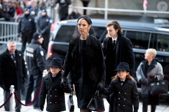 Céline Dion, ses enfants René-Charles Angélil, les jumeaux Nelson Angélil et Eddy Angélil - Obsèques nationales de René Angélil en la Basi­lique Notre-Dame de Montréal, le 22 janvier 2016. © Dominique Jacovides/Bestimage