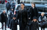Céline Dion et ses enfants arrivent aux obsèques de René Angélil le 22 janvier 2016 à Montréal.