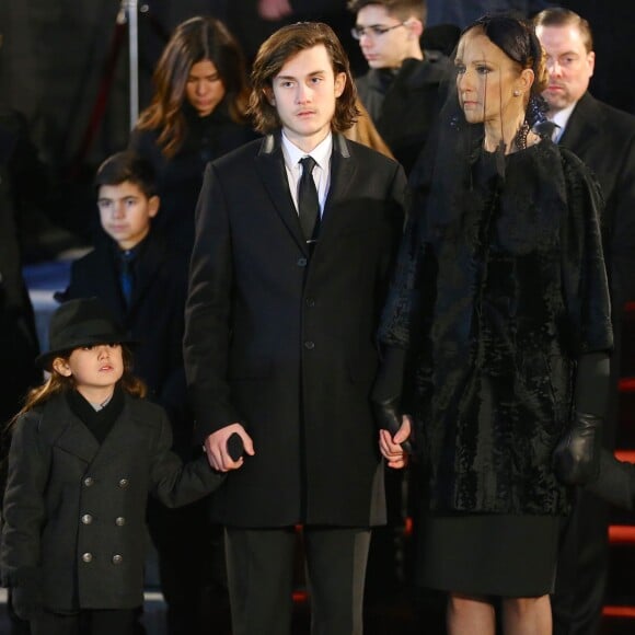 Céline Dion, ses enfants René-Charles Angélil, les jumeaux Nelson Angélil et Eddy Angélil - Sorties des obsèques nationales de René Angélil en la Basi­lique Notre-Dame de Montréal, le 22 janvier 2016.© Morgan Dessales/Bestimage