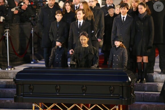 Céline Dion, ses enfants René-Charles Angélil, les jumeaux Nelson Angélil et Eddy Angélil - Sorties des obsèques nationales de René Angélil en la Basi­lique Notre-Dame de Montréal, le 22 janvier 2016.© Morgan Dessales/Bestimage