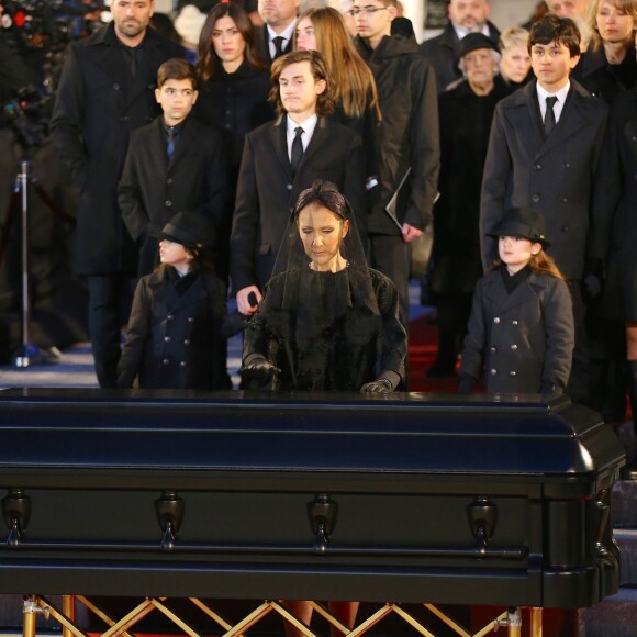 Céline Dion, ses enfants René-Charles Angélil, les jumeaux Nelson Angélil et Eddy Angélil - Sorties des obsèques nationales de René Angélil en la Basi­lique Notre-Dame de Montréal, le 22 janvier 2016.© Morgan Dessales/Bestimage