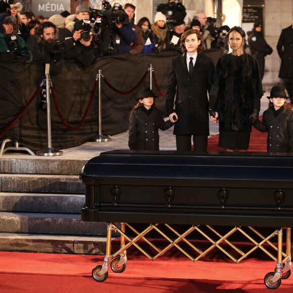 Céline Dion, ses enfants René-Charles Angélil, les jumeaux Nelson Angélil et Eddy Angélil - Sorties des obsèques nationales de René Angélil en la Basi­lique Notre-Dame de Montréal, le 22 janvier 2016.© Morgan Dessales/Bestimage