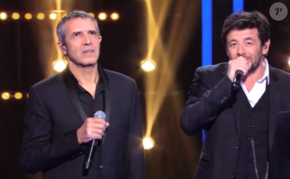 Julien Clerc et Patrick Bruel, dans l'émission Le Grand Show du samedi 23 janvier 2016 sur France 2.