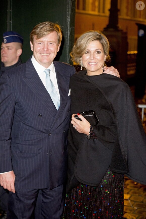 Le roi Willem-Alexander et la reine Maxima des Pays-Bas au Palais des beaux-arts de Bruxelles le 22 janvier 2016 pour un concert donné en l'honneur de la présidence néerlandaise de l'Union européenne.