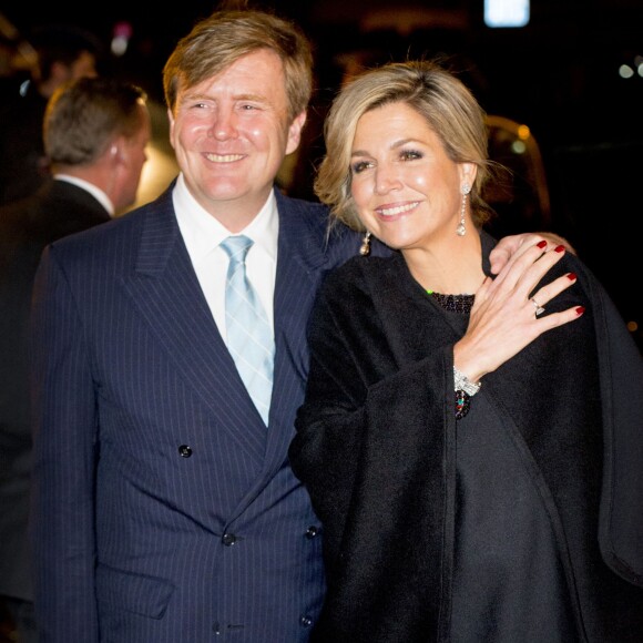 Le roi Willem-Alexander et la reine Maxima des Pays-Bas au Palais des beaux-arts de Bruxelles le 22 janvier 2016 pour un concert donné en l'honneur de la présidence néerlandaise de l'Union européenne.