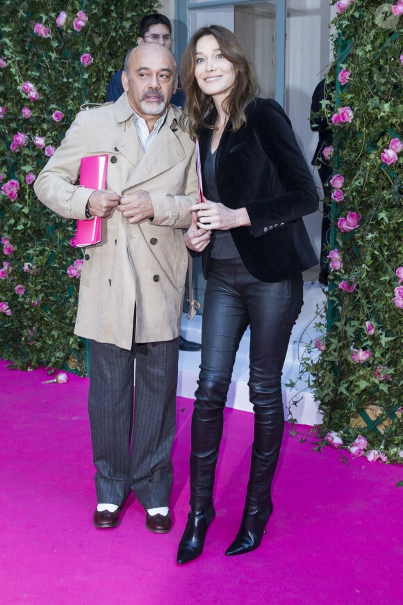 Christian Louboutin et Carla Bruni-Sarkozy - Arrivées au défilé de mode Haute Couture Schiaparelli, printemps 2016, à Paris le 25 janvier 2016.