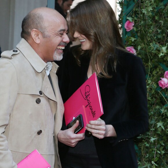 Christian Louboutin et Carla Bruni-Sarkozy - Sortie du défilé Haute Couture Schiaparelli Printemps 2016 à Paris, le 25 janvier 2016. ©CVS/Veeren/Bestimage