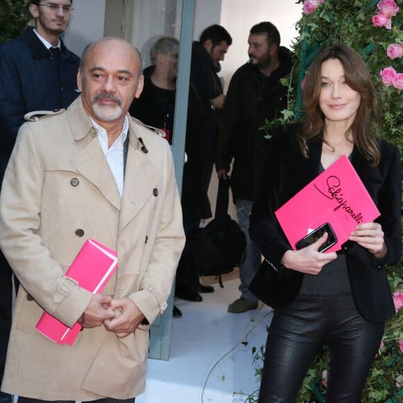 Christian Louboutin et Carla Bruni-Sarkozy - Sortie du défilé Haute Couture Schiaparelli Printemps 2016 à Paris, le 25 janvier 2016. ©CVS/Veeren/Bestimage