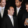 David Beckham et Landon Donovan à la Maison Blanche après avoiré té sacrés champions de MLS, à Washington le 15 mai 2012