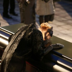 Céline Dion lors des obsèques nationales de René Angélil en la Basi­lique Notre-Dame de Montréal, le 22 janvier 2016 © Dominique Jacovides