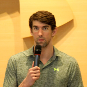 Michael Phelps lors de l'ouverture d'une boutique Under Armour à Sao Paulo, le 13 mars 2015