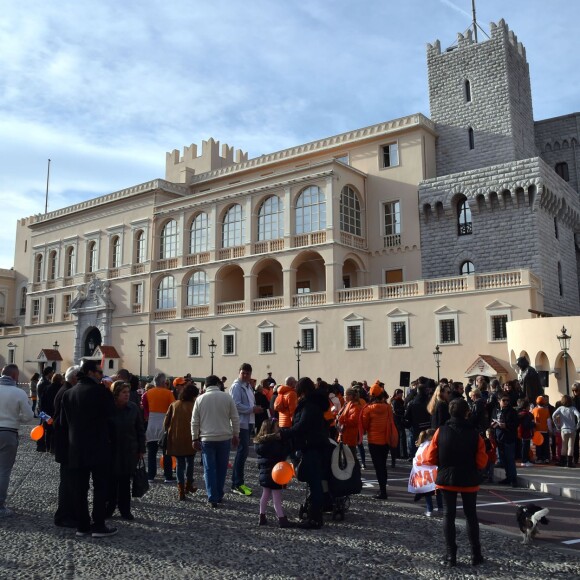 Le prince Albert II de Monaco a participé à la deuxième marche organisée par la Fondation Flavien à l'occasion de la Journée Internationale des Cancers Pédiatriques et des Maladies Rares à Monaco le 31 janvier 2016. La princesse Caroline de Hanovre, accompagnée de sa fille la princesse Alexandra et de sa belle-fille Beatrice Borromeo, l'a rejoint vers la fin du parcours, avant une cérémonie sur la Place d'Armes de la principauté. © Bruno Bebert / Pool Restreint / Bestimage