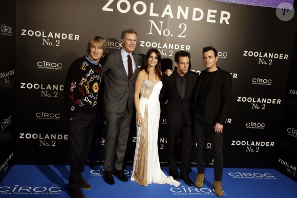 Owen Wilson, Will Ferrell, Penelope Cruz, Ben Stiller et Justin Theroux - Première du film "Zoolander 2" à Madrid le 1er février 2016.