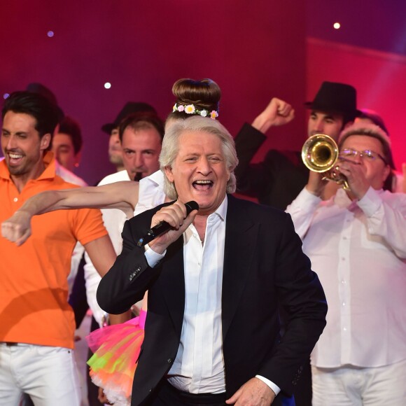 Exclusif - Patrick Sébastien sur le tournage du Plus grand cabaret du monde, le 28 avril 2015 (diffusion le 26 juin 2015 sur France 2).