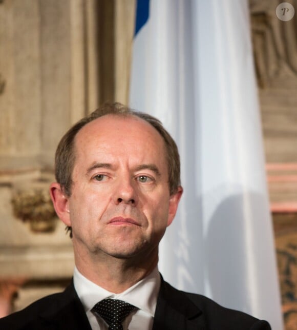 Jean-Jacques Urvoas en conférence de presse après une réunion de travail pour renforcer la coopération anti-tierroriste au château de Val Duchesse Bruxelles, en Belgique le 1er février 2016