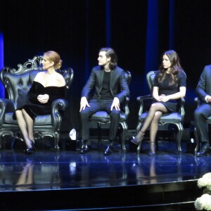 Céline Dion assiste à la cérémonie en hommage à son mari René Angélil, intitulée "Celebration of Life" avec son fils aîné René-Charles au Caesars Palace de Las Vegas le 3 février 2016.